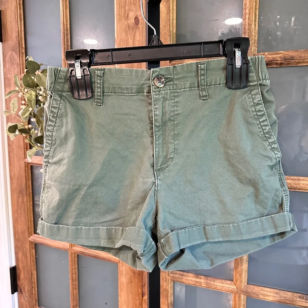 Old Navy OG Chino Shorts Women Green Alpine Tundra Elastic Back Earthy Small
